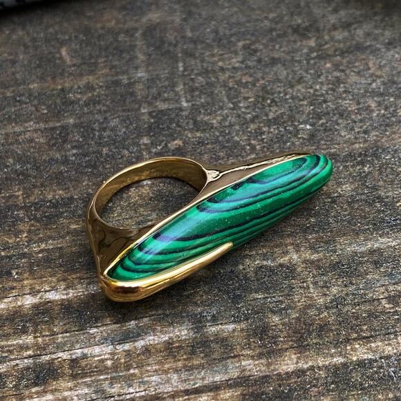 NEW Gold & Malachite Deco Statement Ring - Picture 5 of 8